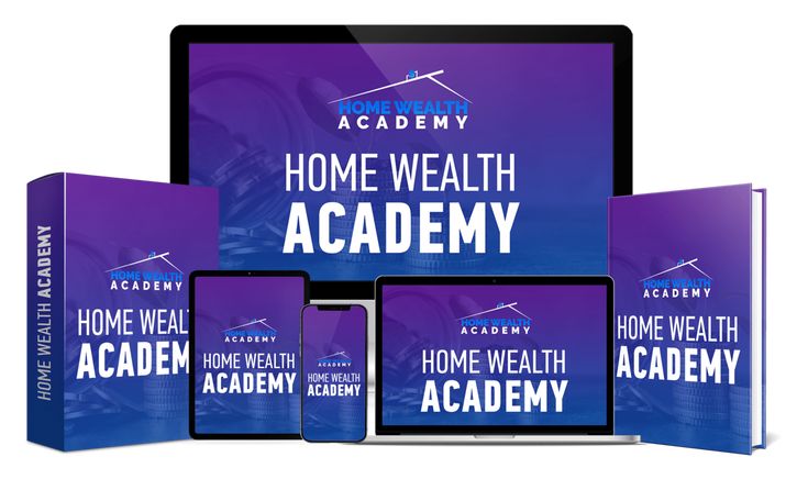 Logo of Home Wealth Academy showcased on diverse e-learning platforms, representing its comprehensive curriculum on how to make money online through innovative financial strategies and investment education.